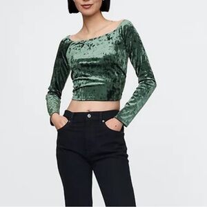 GAP Green Velvet Cropped Off Shoulder Top NWT
